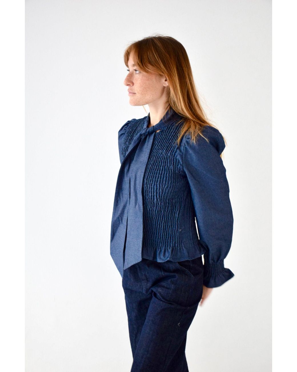 Mind Traveler Blue Chia Denim Tie Blouse