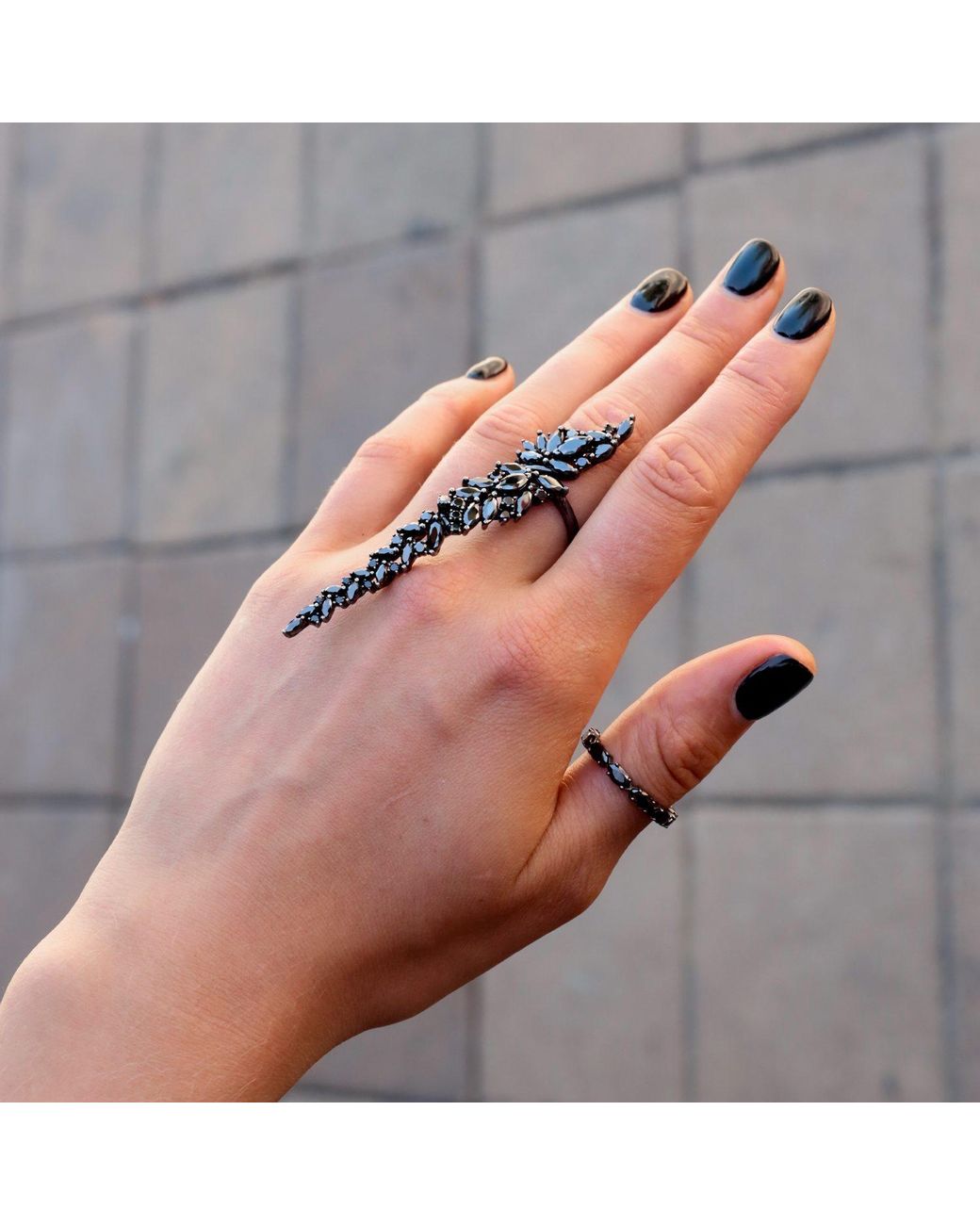 SALLY SKOUFIS Black Renaissance Ring With Made Cz Diamond Stimulant