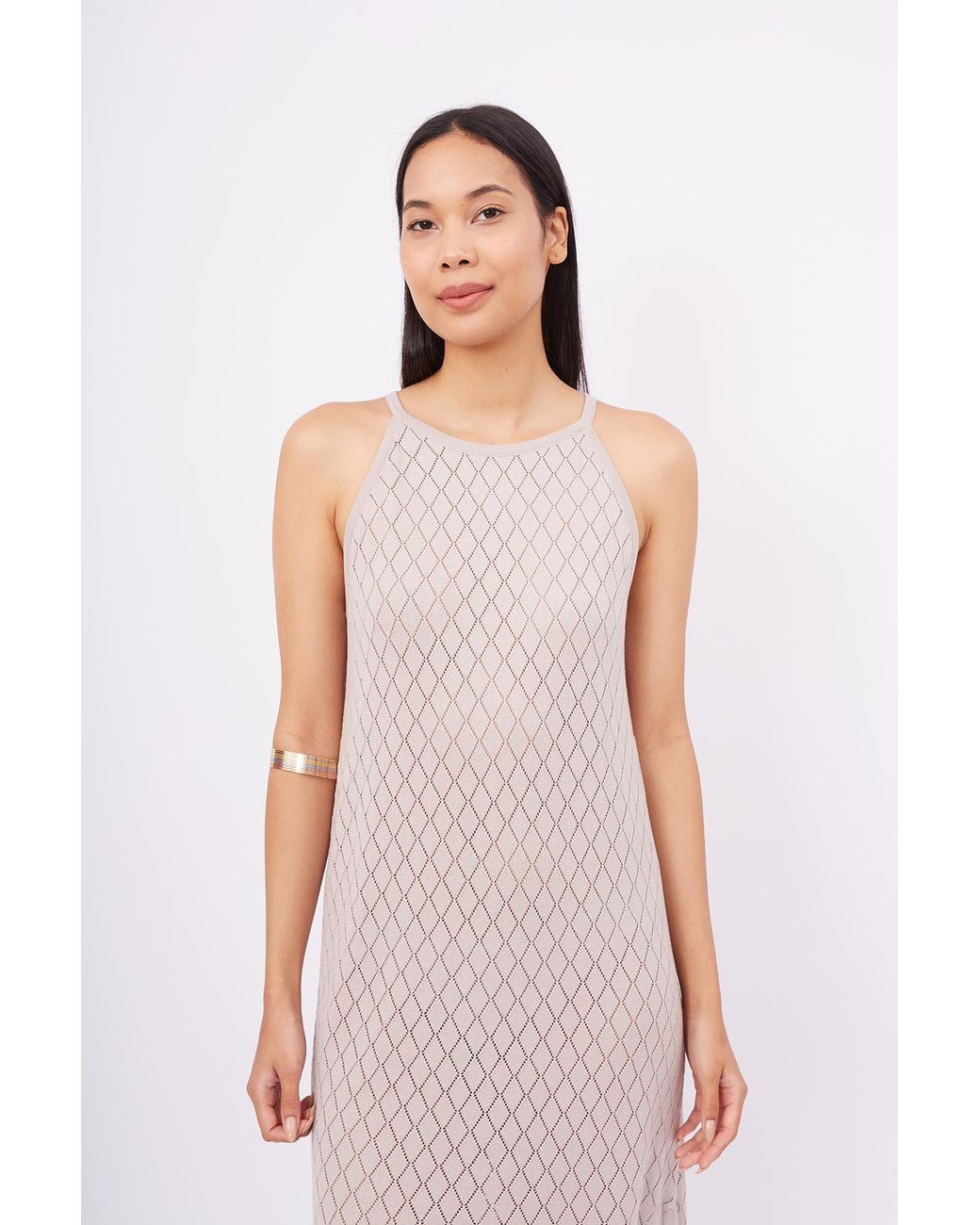 Peraluna Multicolor Neutrals Lisa Openwork Maxi Halter Beach Dress