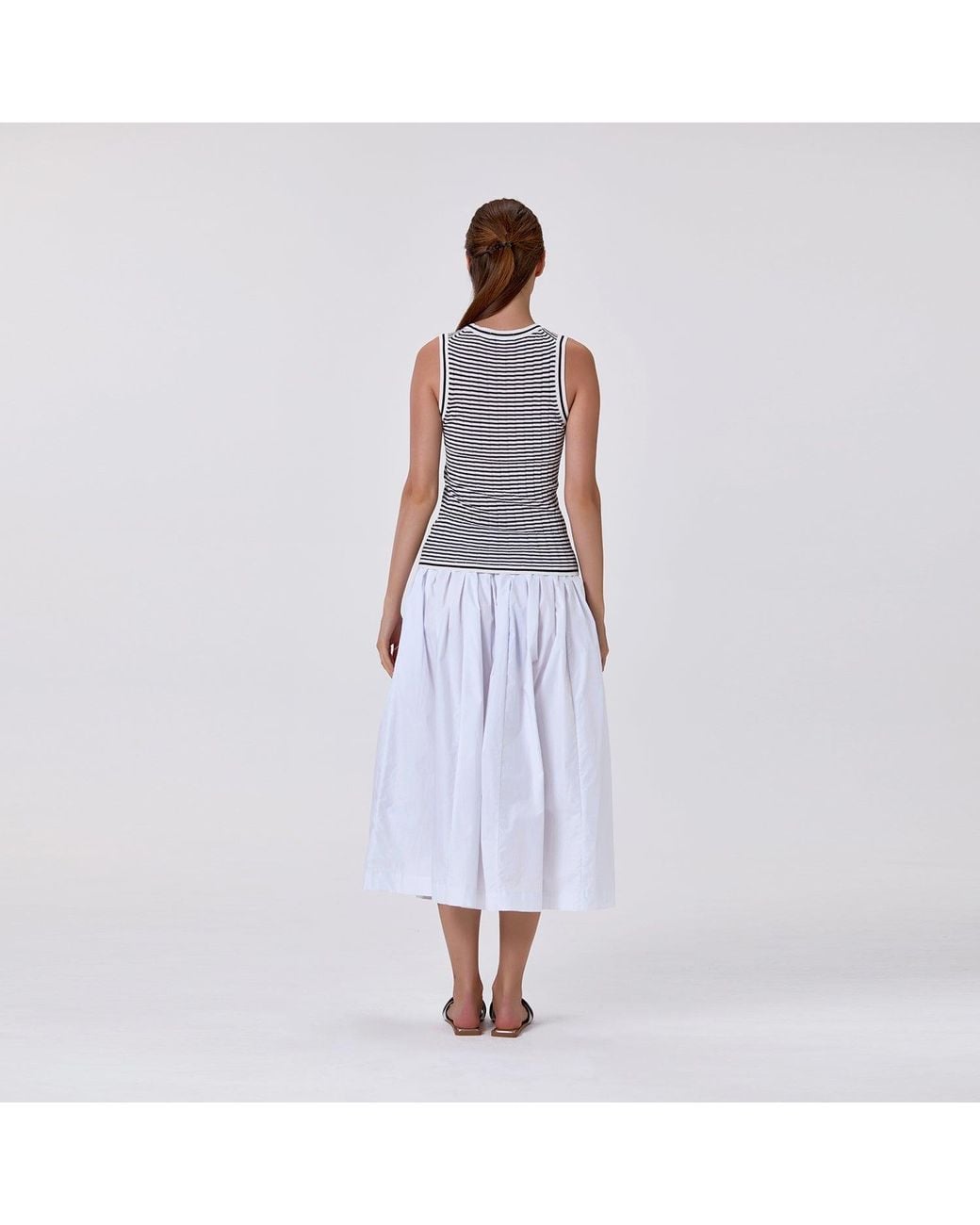 Smart and Joy Black Loose-Fitting Midi Cotton Skirt With Smocked Waist