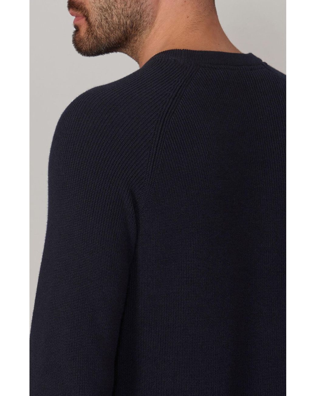 Paul James Knitwear Blue Lightweight Cotton Dylan Fisherman Rib Jumper for men