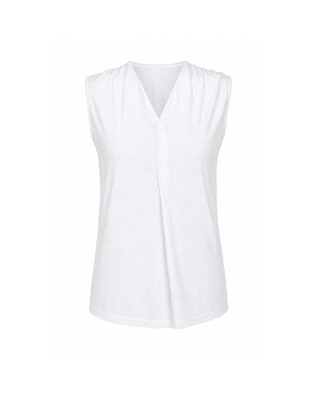 Conquista White Refined Split-Neck Sleeveless Top