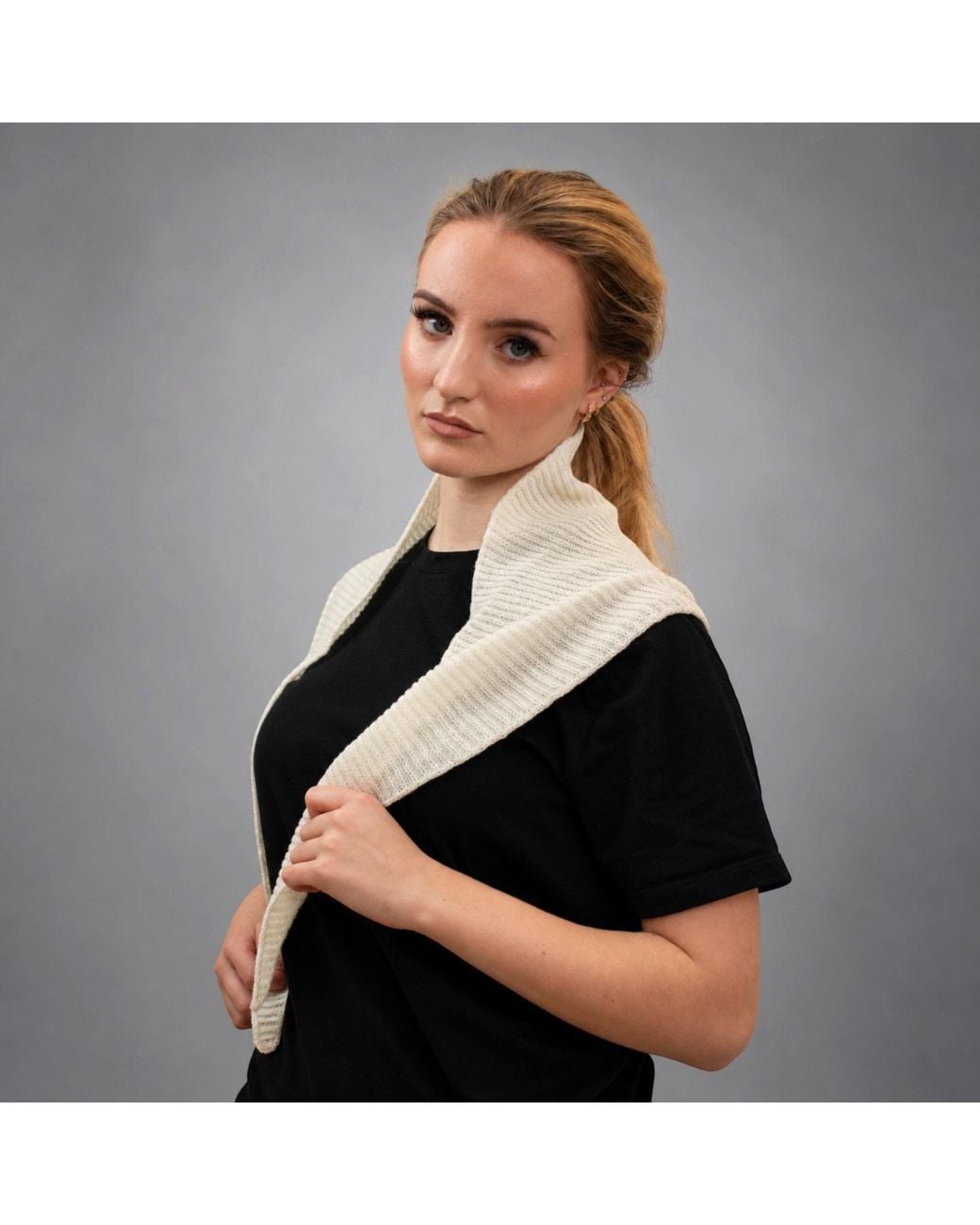 Loom & Cove Natural Neutrals 100% Cashmere Ribbed Triangle Scarf