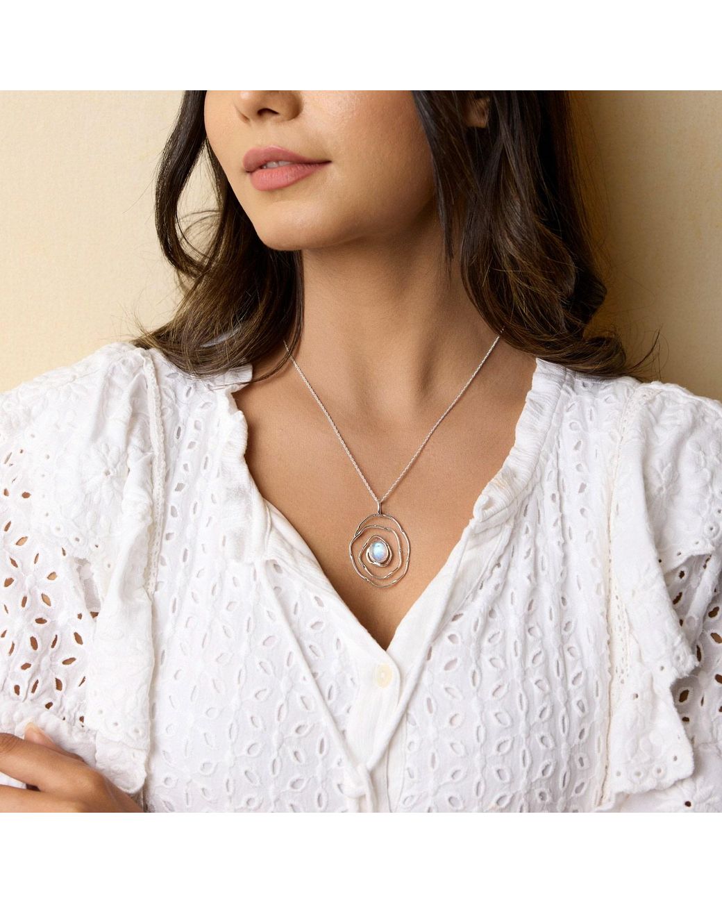 Isla Silver Metallic Spiral Moonstone Pendant Necklace