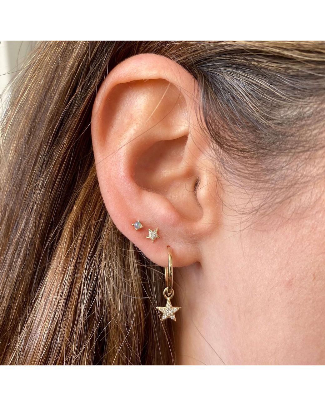Zohreh Metallic Celestial Diamond Star Hoop Earrings 9K
