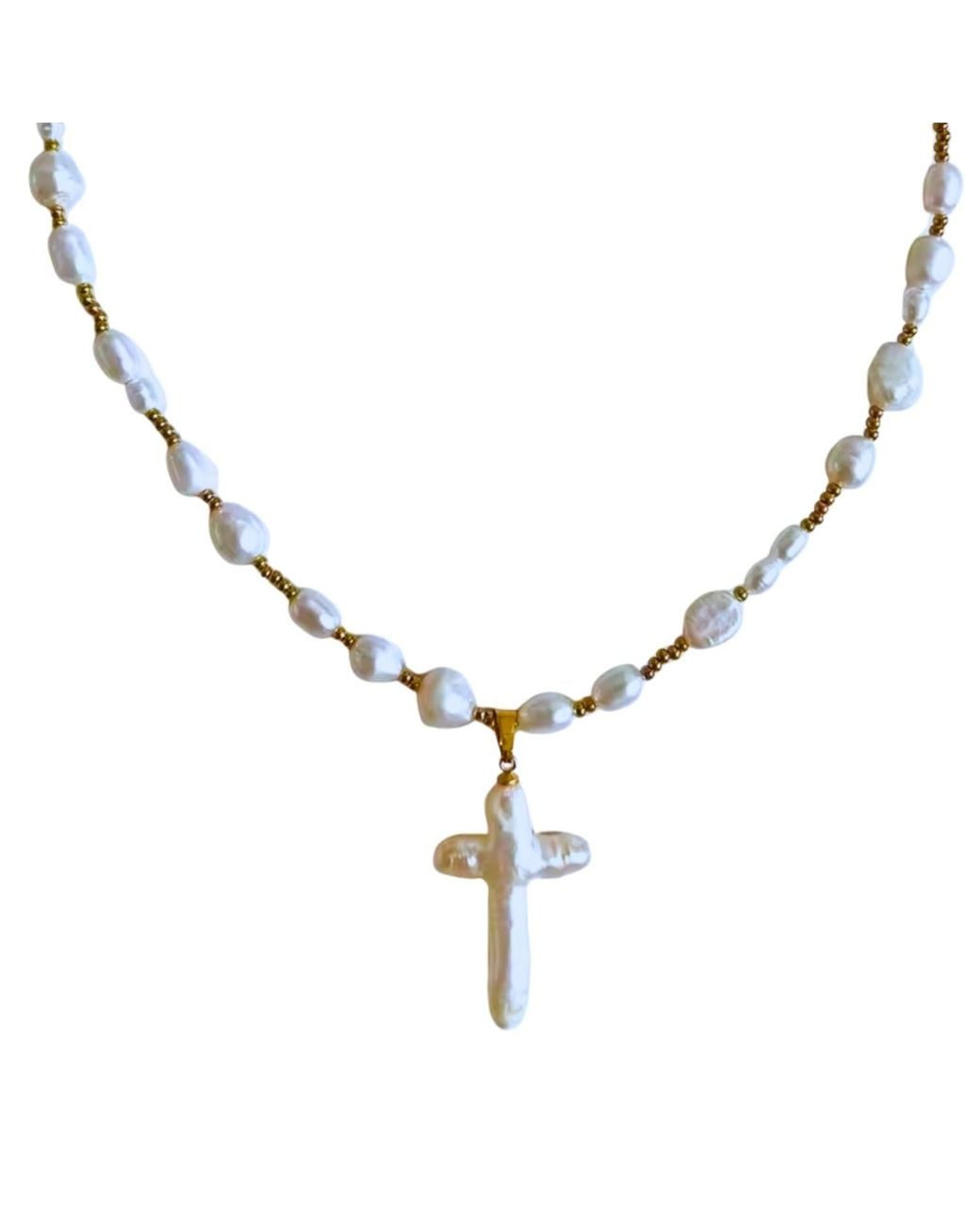 Babaloo Metallic Freshwater Pearl Cross Necklace