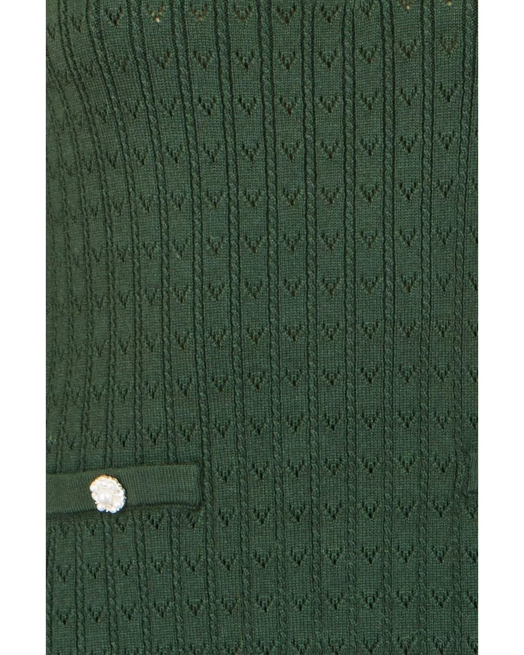 Yumi' Green Viscose Knitted Midi Dress With Buttons