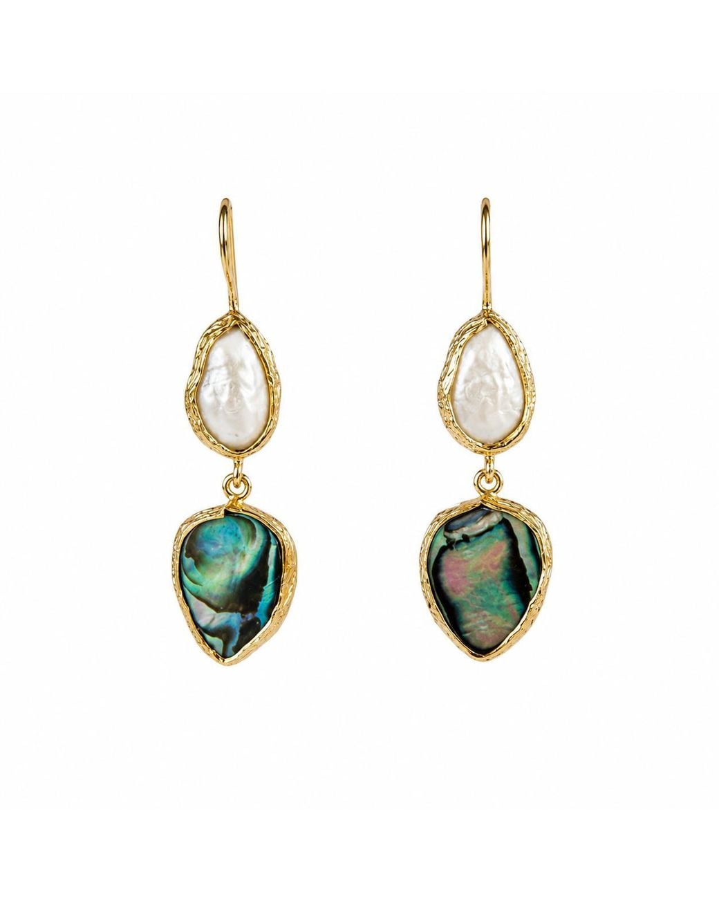 By Ozge Green Ocean Muse Pearl & Iridescent Shell Plated Drop Earrings
