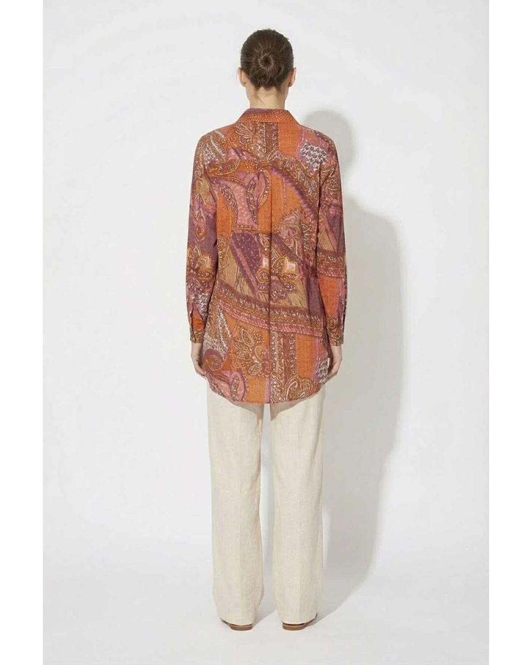 Conquista Red Printed Longline Shirt With Paisley Pattern