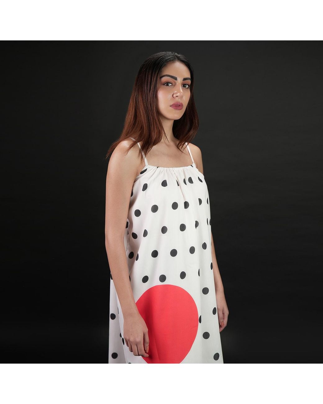 DHARA SHETH DUBAI White One Polka Dot Spaghetti Strap Maxi Dress