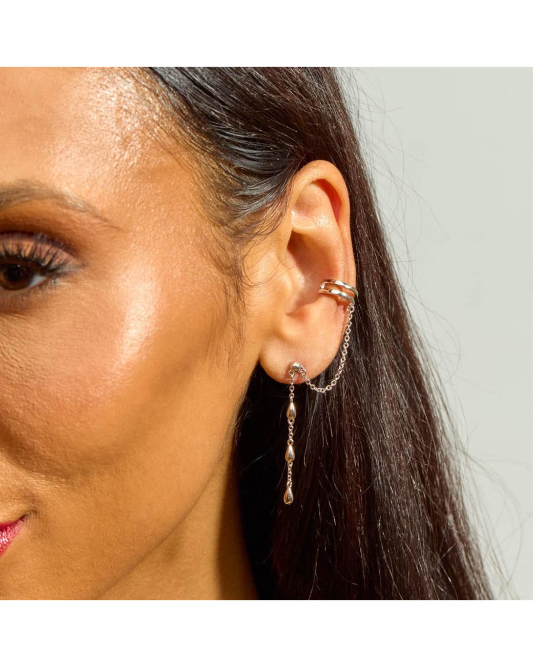 Lucy Quartermaine White Solid Sterling Drop Earring With Cuff