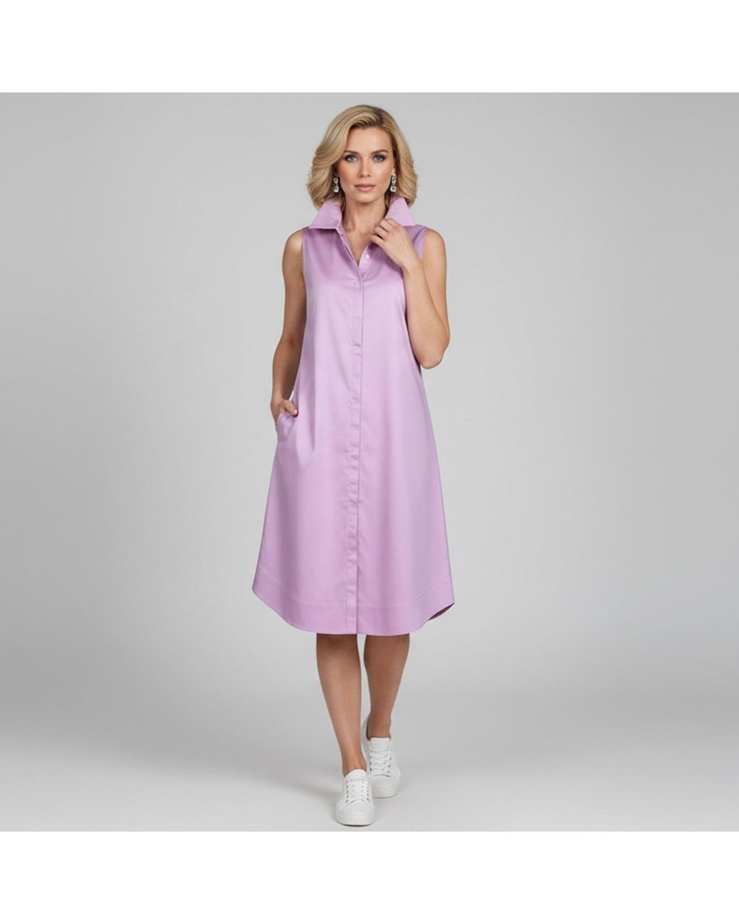 Perlavera Purple Crosby Rose Solid Cotton Satin Sleeveless Missy Fit Midi Dress