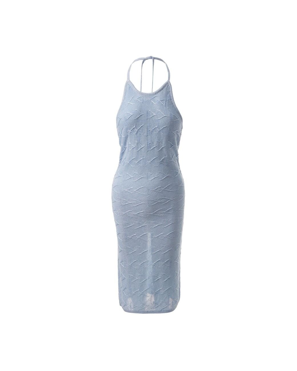 Fully Fashioning Blue Cassie Jacquard Knit Halter Dress
