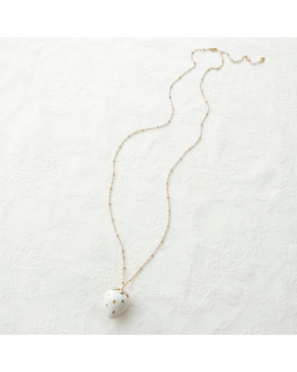 POPORCELAIN Metallic Golden White Porcelain Strawberry Necklace