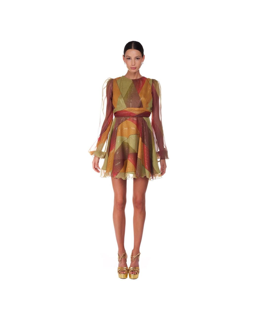 Sofia Tsereteli Brown Short Silk Dress In Multicolored Patch