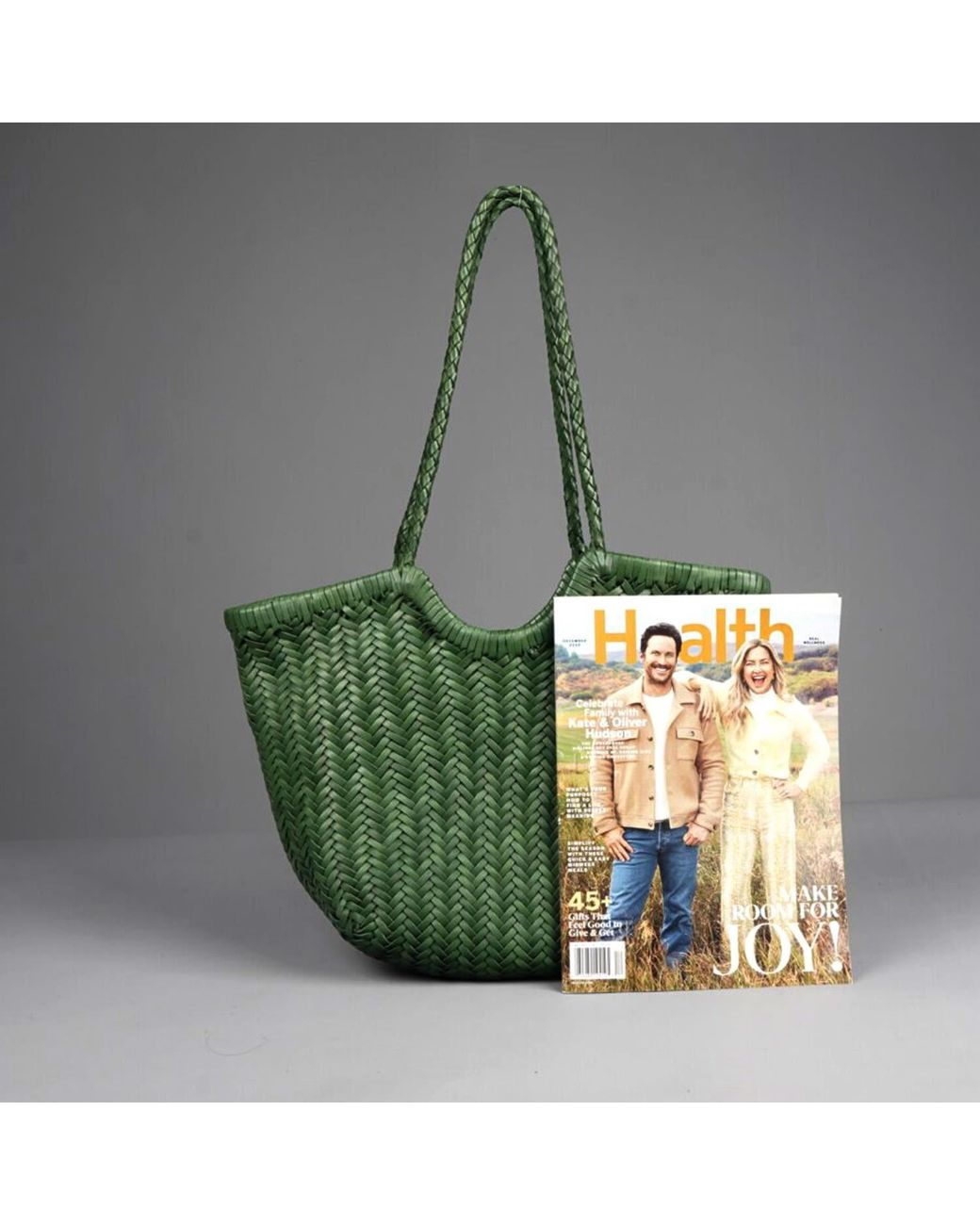 Rimini Green Genuine Leather Hand Woven Shopping Bag