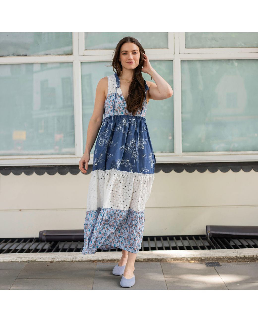 Cara & The Sky Blue Maisie Floral Sleeveless Boho Maxi Summer Dress