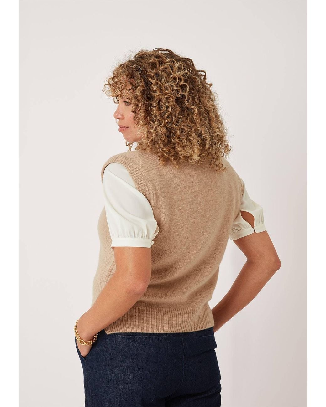 Loop Cashmere Natural Neutrals Ribbed Detail Tank Sweater