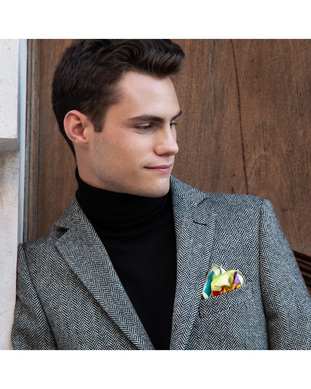 Otway & Orford Yellow 'A Beautiful Jigsaw' Vulcan Silk Pocket Square. Full-Size for men