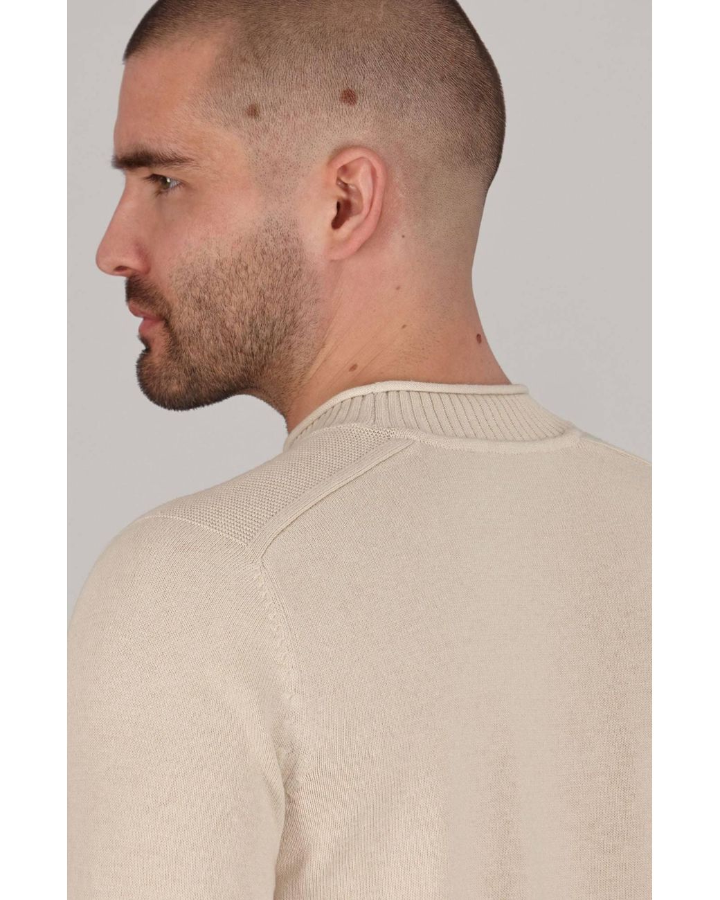Paul James Knitwear Natural Neutrals Lightweight Cotton Linen Slaithes Saddle Shoulder Jumper for men
