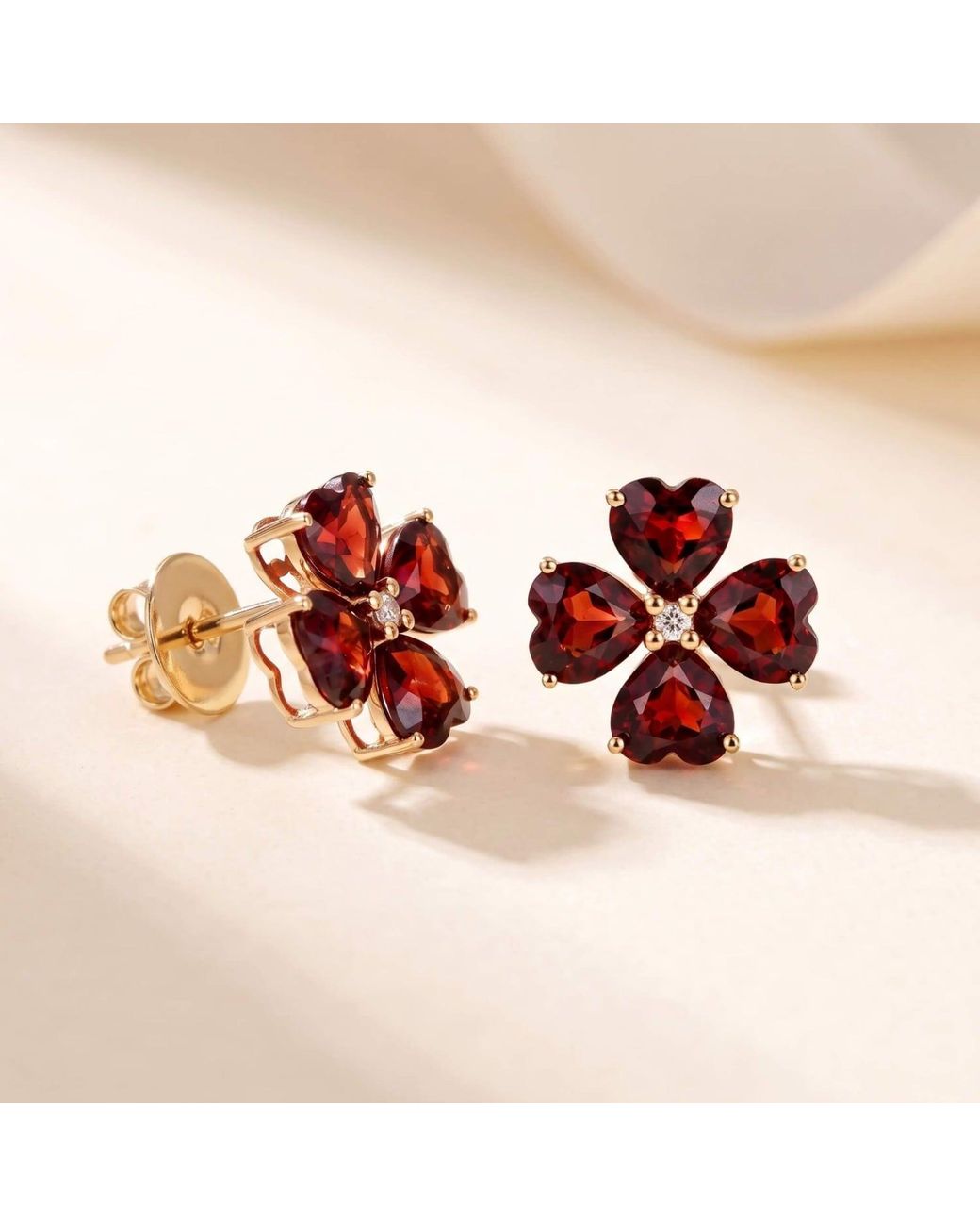 Kai Fine Jewelry Red Solid Natural Garnet & Diamond Clover Earrings