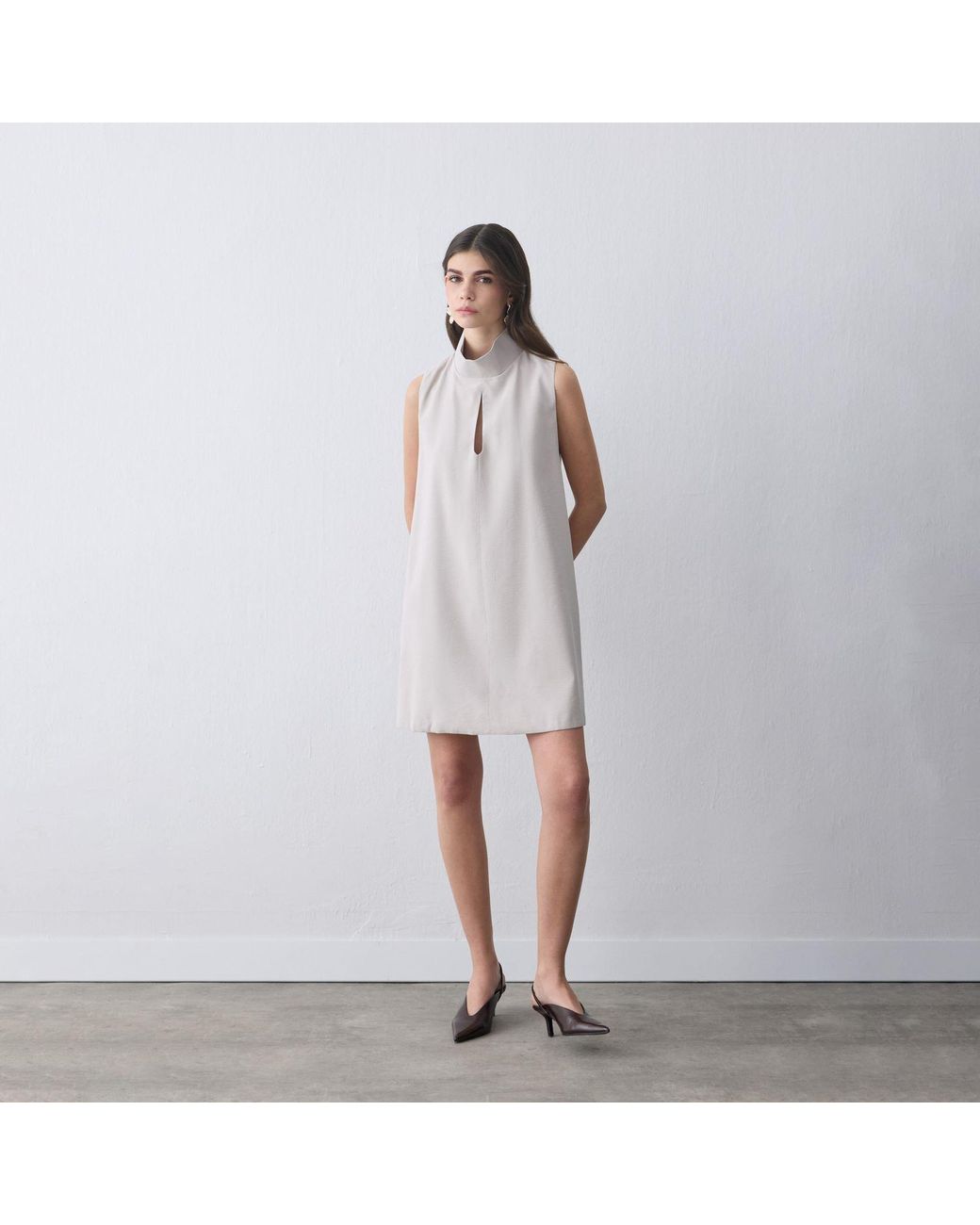 Thisisu Collection Gray Nara Cut-Out High-Neck Mini Dress – Ecru
