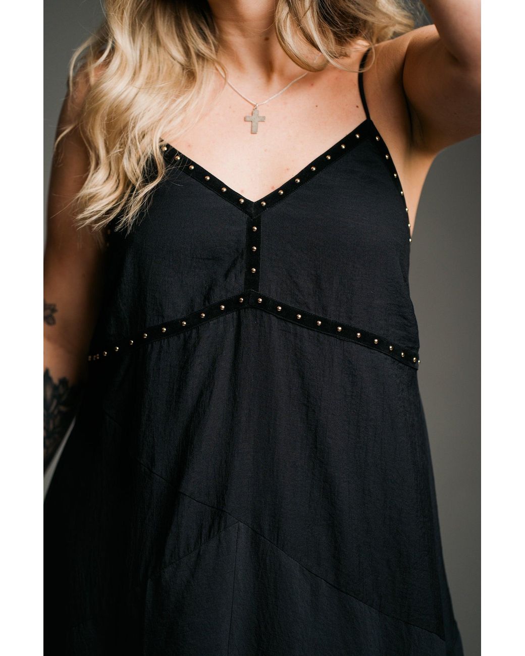 Little Lies Black Landslide Studded Slip Dress
