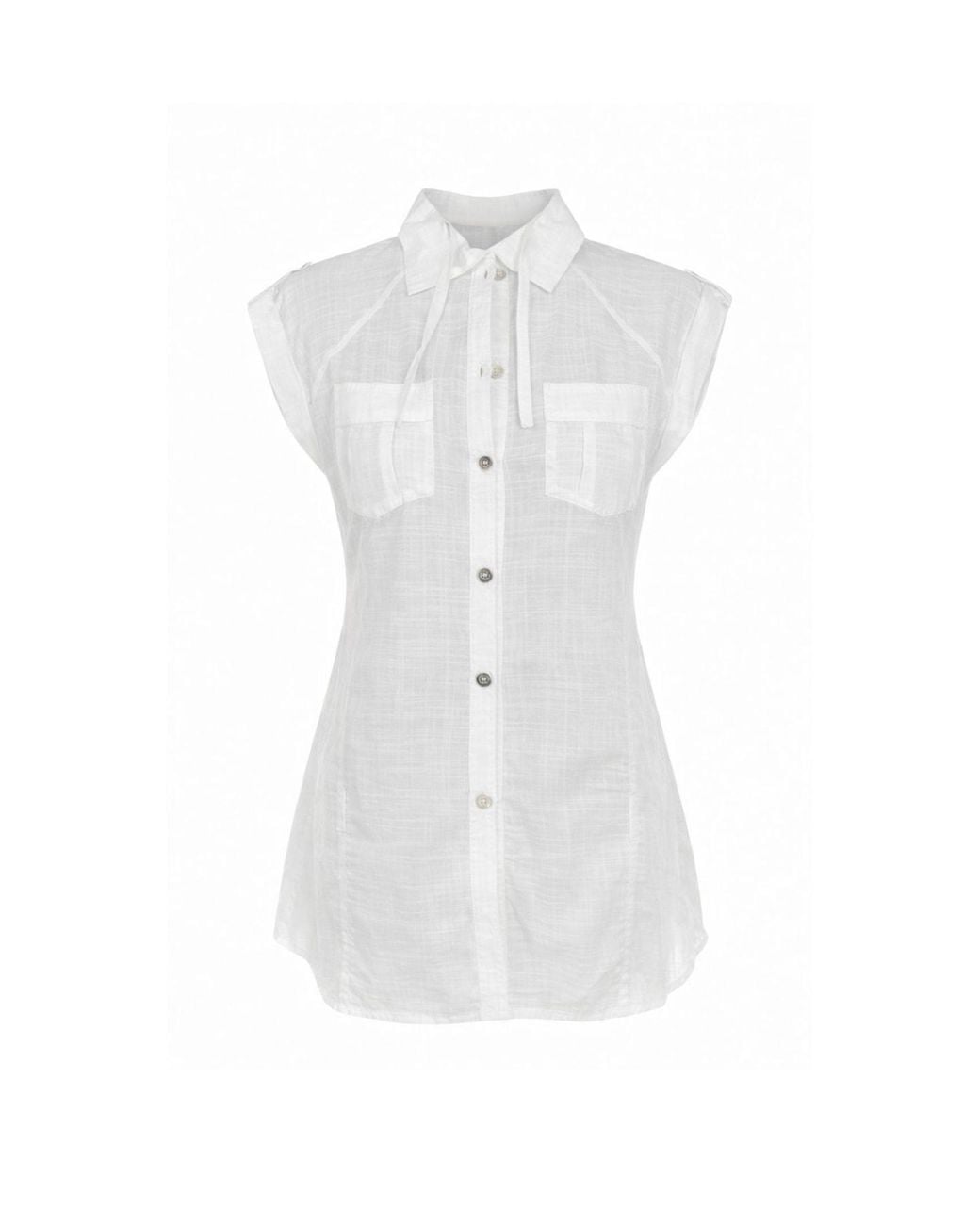 Conquista White Sleeveless Button-Front Shirt With Utility Pockets – Modern Tailoring & Effortless Comfort