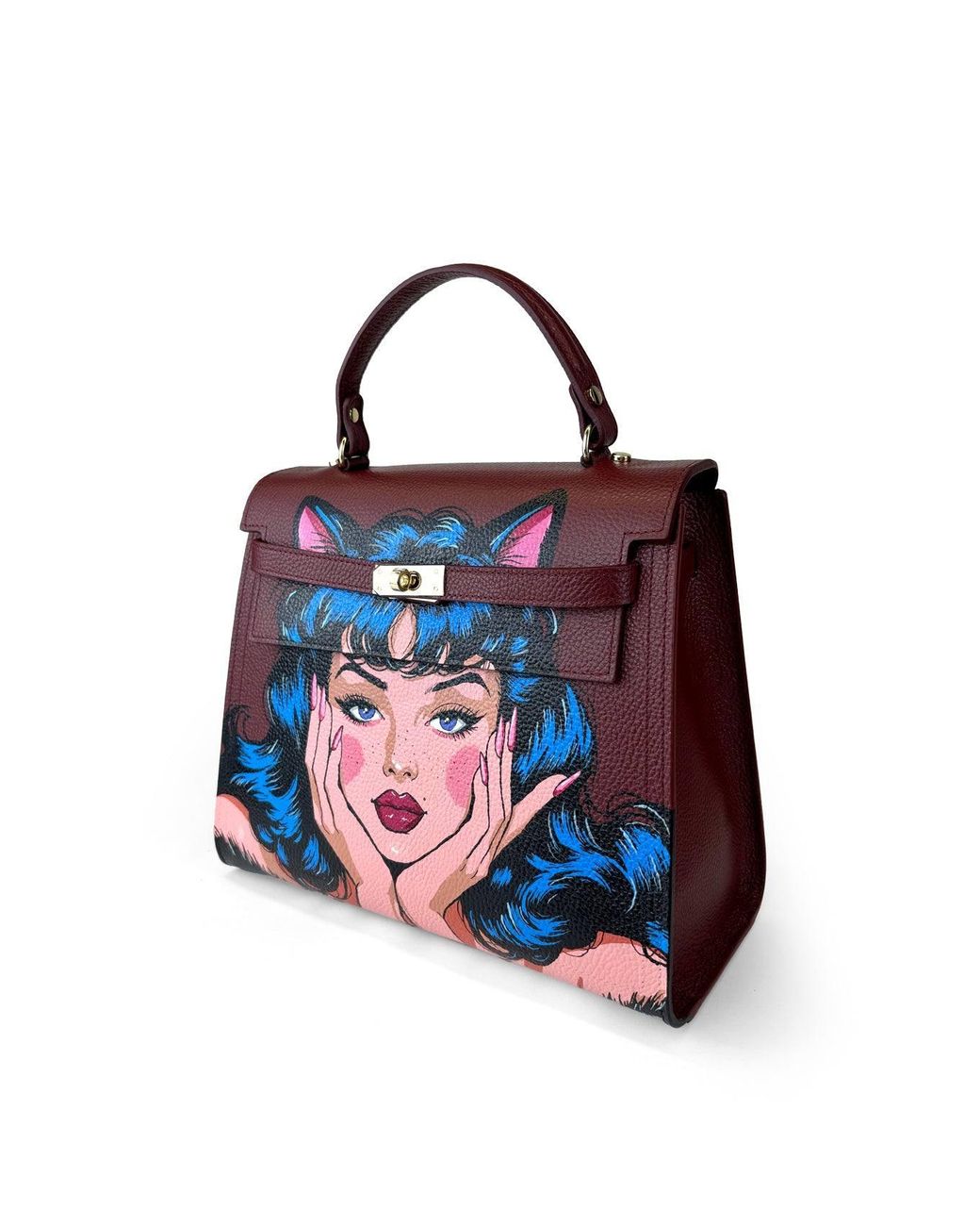 Maison Rubaiyat Blue Lulu Hand-Painted Leather Top Handle Bag – Kitty Noir