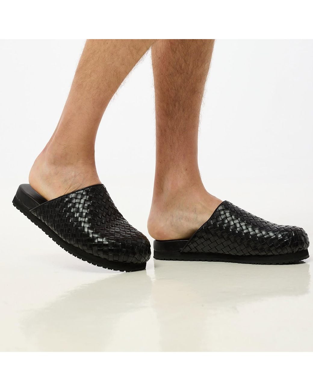 DAVID WEJ Black Lorenzo Handmade Woven Mules for men