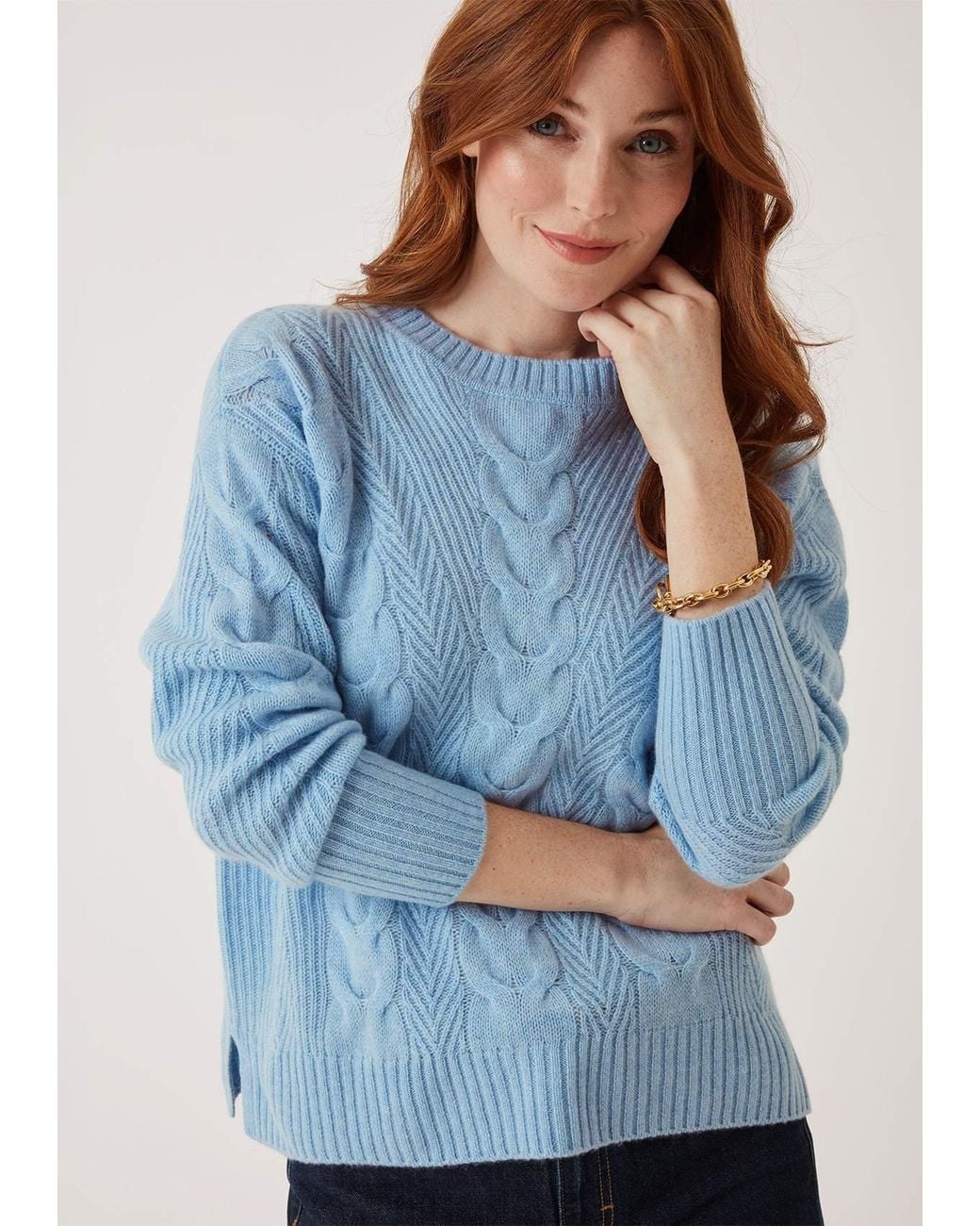 Loop Cashmere Blue Contour Cable Sweater