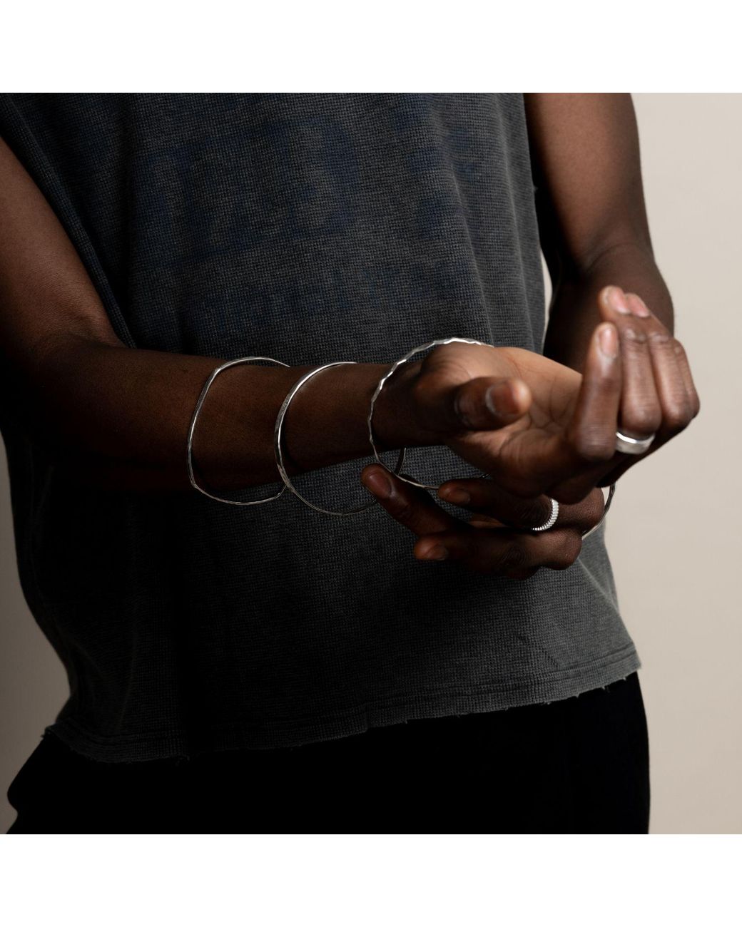 Dower & Hall White Hammered Cushion Nomad Bangle for men