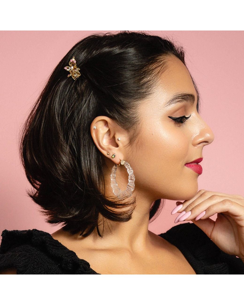 Gold & Honey Multicolor Sugar Clear Bamboo Hoop Earrings