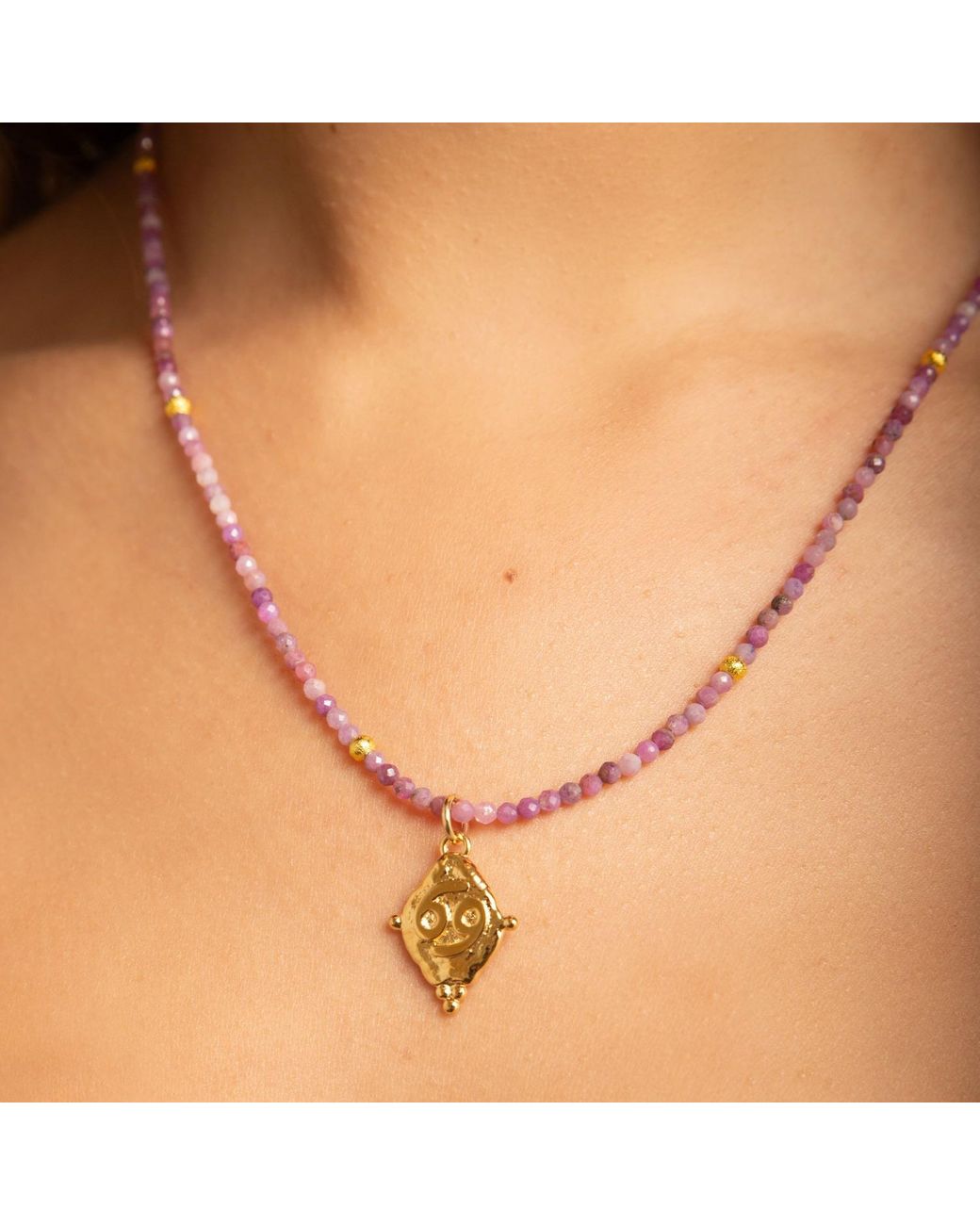 Seven Saints Metallic Cancer Gemstone Choker Necklace, Ruby, Rhodium Plated
