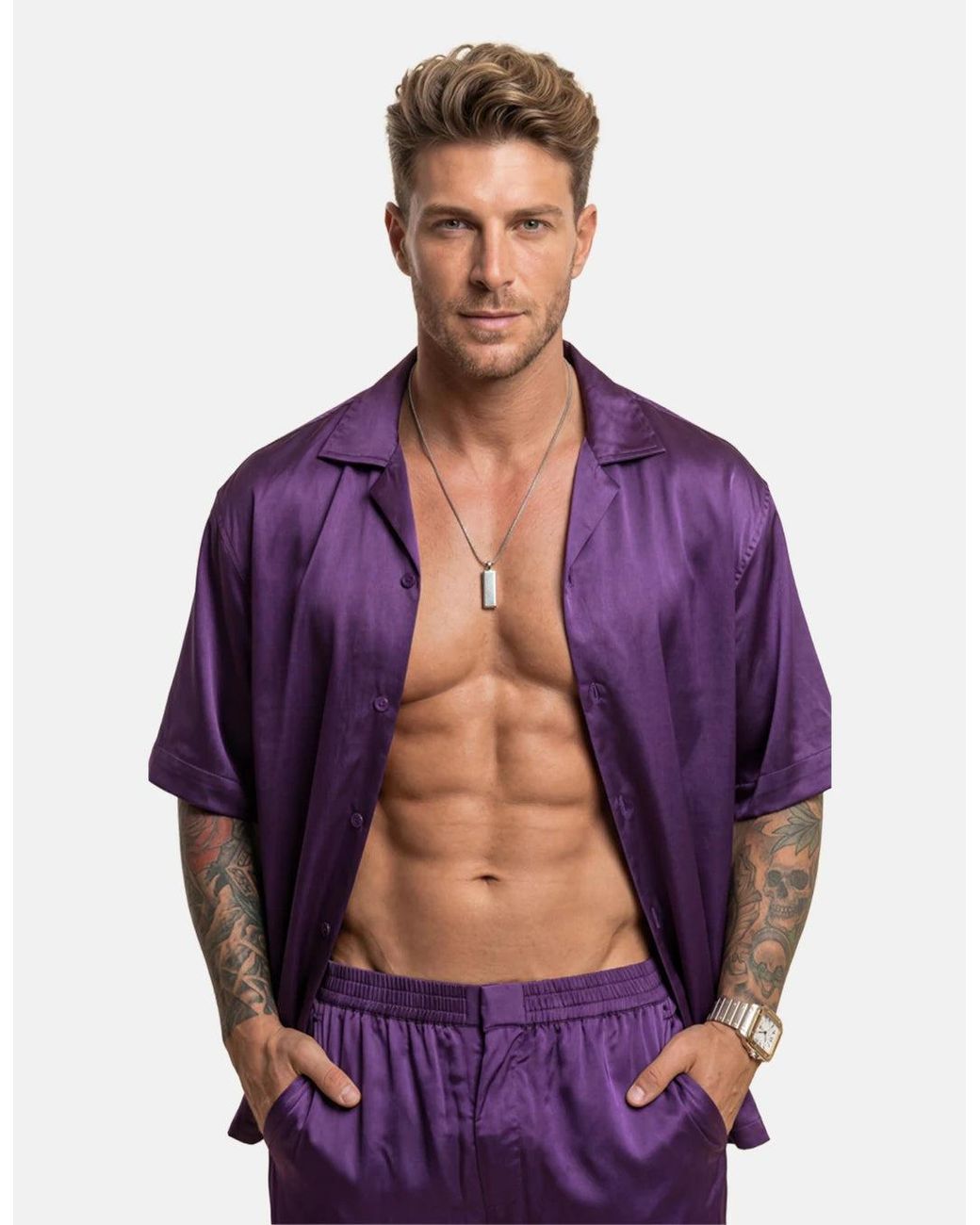 Hustle Purple Touch Me Not Satin-Shirt for men