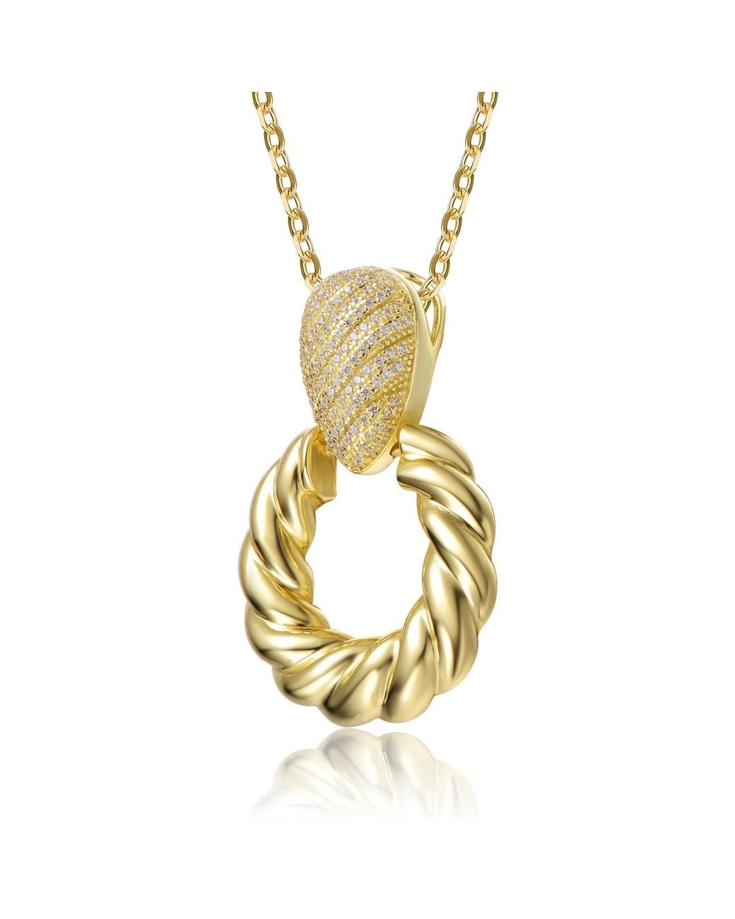 Genevive Jewelry Metallic Rachel Glauber Plated Cubic Zirconia Pave Twisted Rope Drop Hoop Door Knocker Pendant Necklace