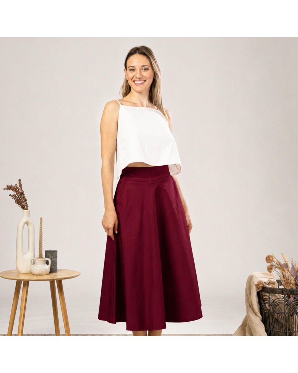 Nikka Place Midi Flared Cotton Skirt With Pockets