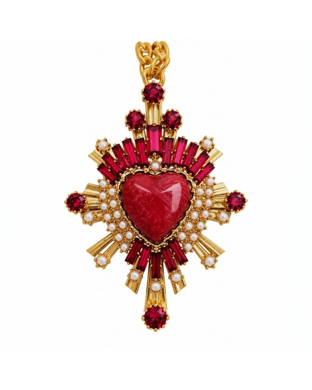 Vstyle Crowned Sacred Heart Statement Necklace