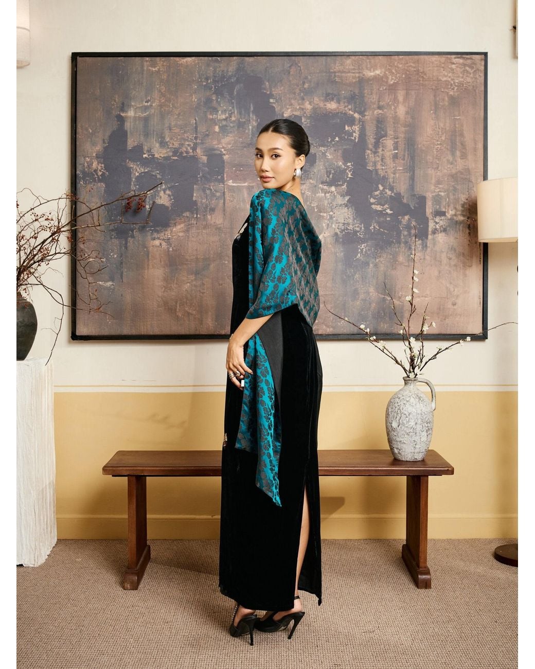Silk and Bears Blue Reversible Jacquard Silk Evening Shawl — Soirée Collection