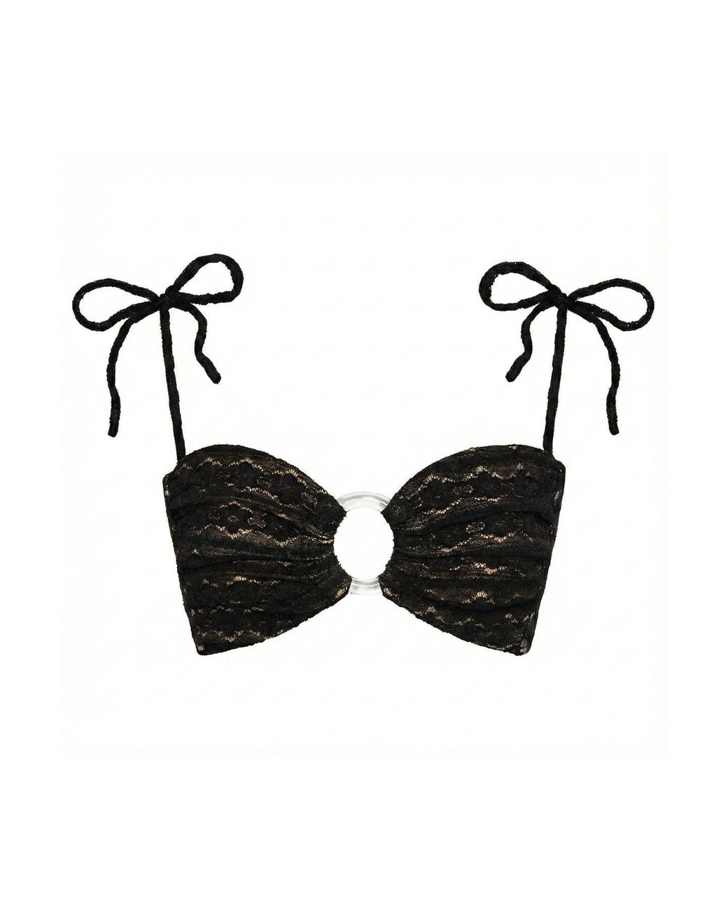 Montce Black Daisy Lace Tori Ties Bandeau Bikini Top