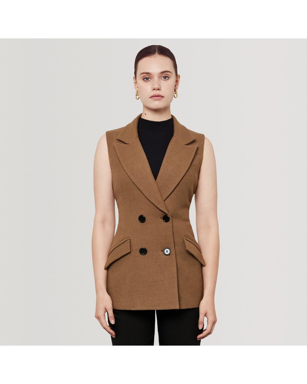 SEREN LONDON Brown Neutrals Double-Breasted Vest