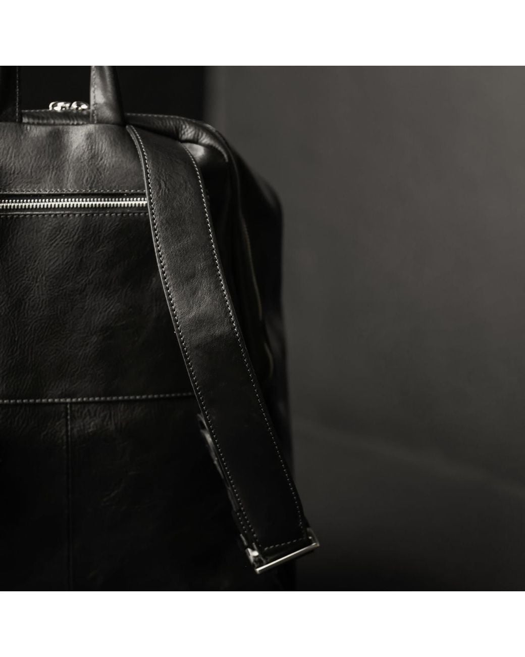 Time Resistance Black Leather Backpack For for men