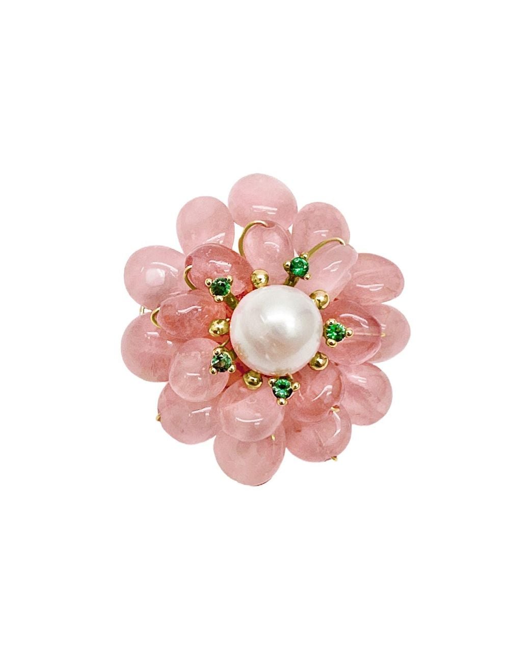 Farra Pink Flower Shaped Rose Quartz Brooch
