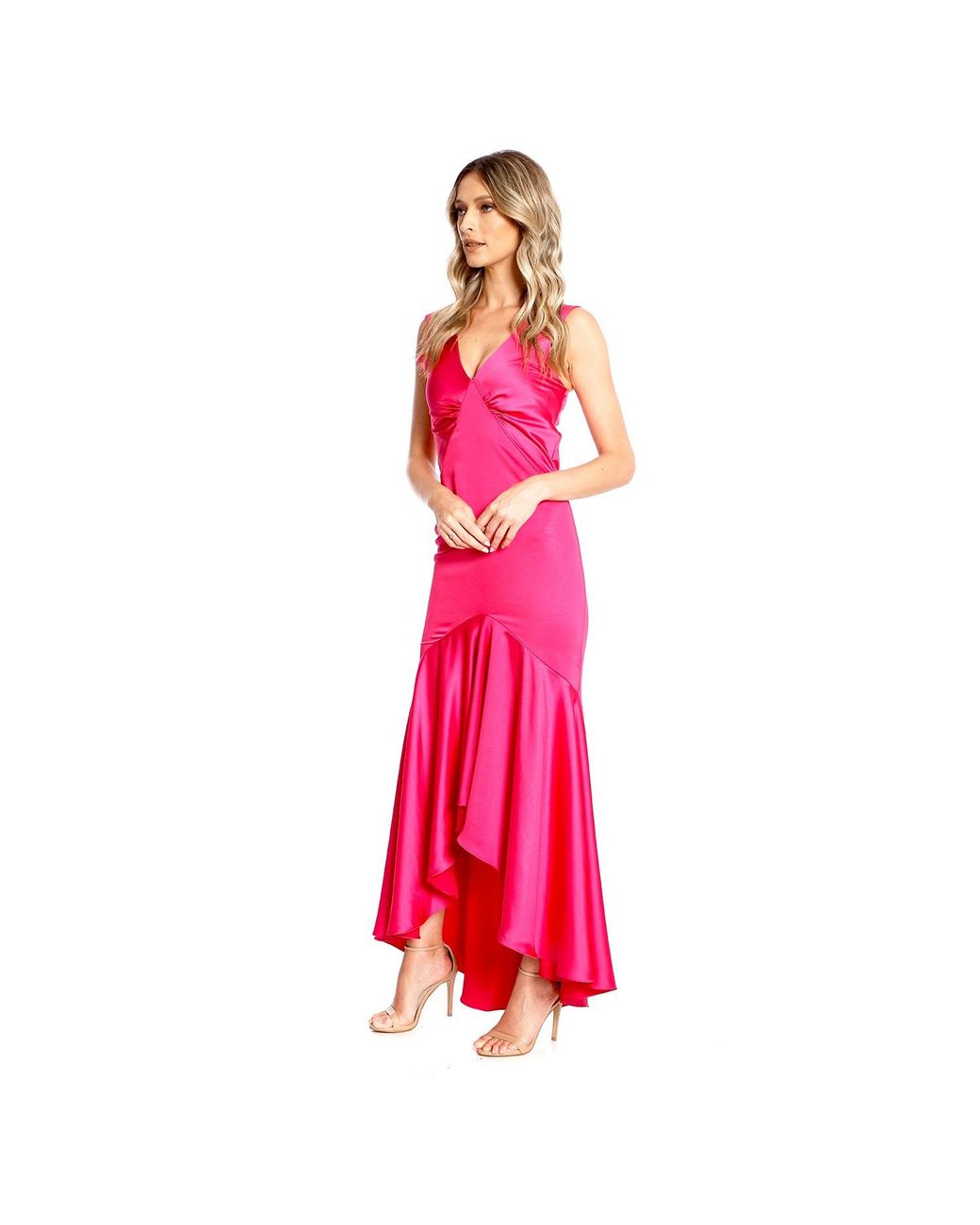 ROSERRY Pink Tango Maxi Satin Dress