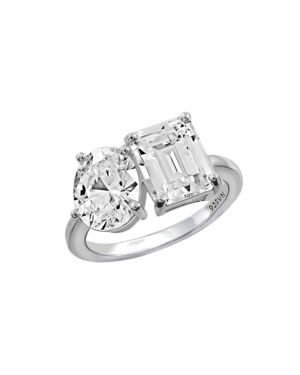 Diamonbliss Metallic Oval & Emerald Cut Two Stones Cocktail Ring