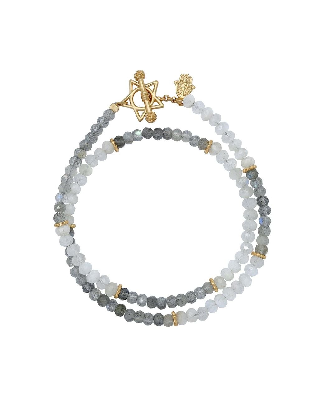 Karma and Luck Metallic Celestial Path Moonstone Labradorite Star Wrap Bracelet