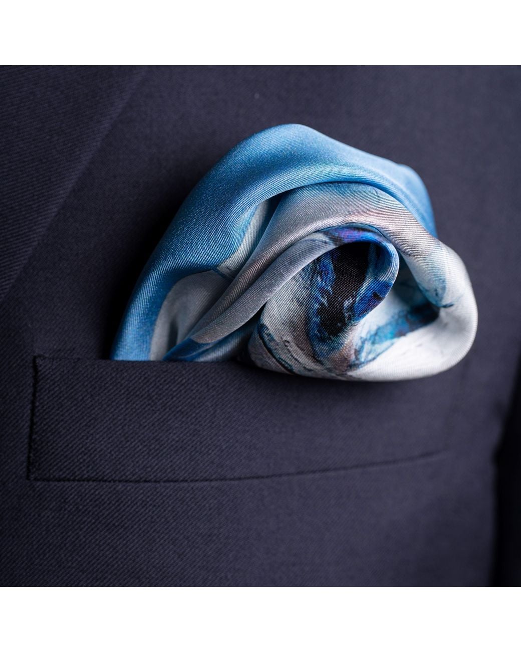 Otway & Orford Blue Bird' Sailing Silk Pocket Square. Full-Size for men