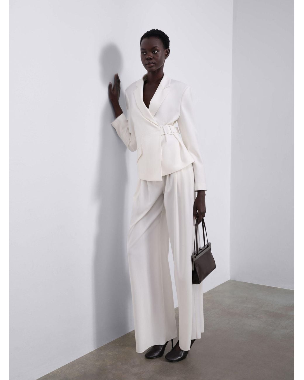Sélone White Nore Pleated Tailored Trousers
