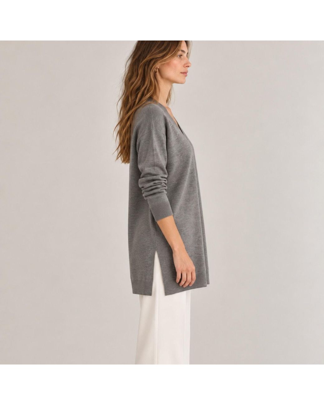 Nuvv Collection Gray Asymmetric Merino Wool Sweater – Premium Italian Yarn Design
