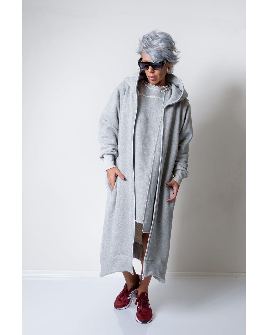 Clothes by Locker Room Gray Long Oversized Asymmetrical Casual Hoodie Sweatshirt